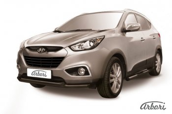 Защита переднего бампера Arbori (черная, 2 трубы d57 и 42 mm) Hyundai IX35 1 LM дорестайлинг (2009-2013)