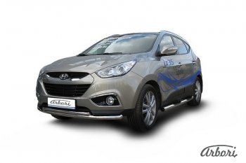 Защита переднего бампера Arbori (нержавейка, 2 трубы d57 и 42 mm) Hyundai IX35 1 LM дорестайлинг (2009-2013)