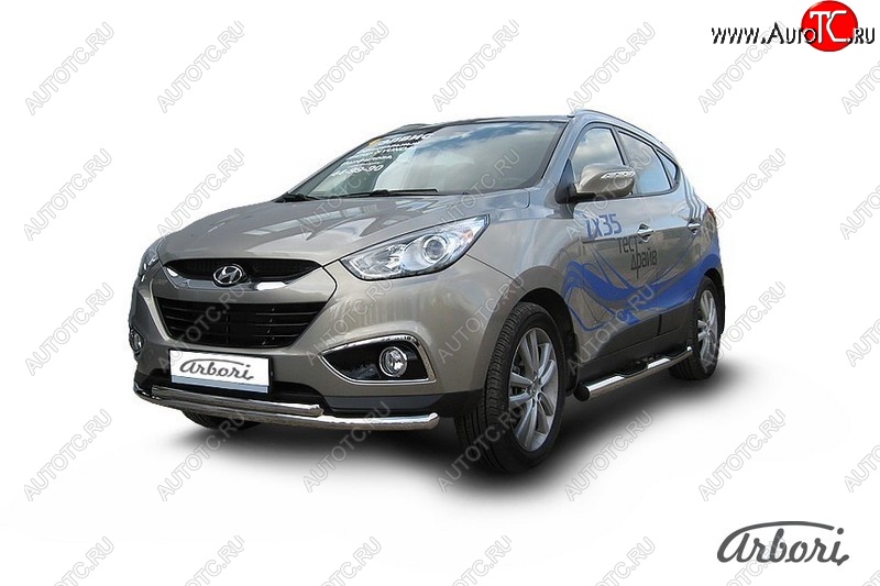 14 489 р. Защита переднего бампера Arbori (нержавейка, 2 трубы d57 и 42 mm) Hyundai IX35 LM дорестайлинг (2009-2013)  с доставкой в г. Санкт‑Петербург