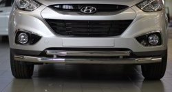 11 899 р. Двойная защита переднего бампера из труб диаметром 63 и 51 мм Petroil Tuning Hyundai IX35 LM дорестайлинг (2009-2013) (Нержавеющая полированная сталь)  с доставкой в г. Санкт‑Петербург. Увеличить фотографию 3