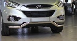 11 849 р. Фигурная защита переднего бампера диаметром 63 мм Petroil Tuning Hyundai IX35 LM дорестайлинг (2009-2013) (Нержавеющая полированная сталь)  с доставкой в г. Санкт‑Петербург. Увеличить фотографию 2