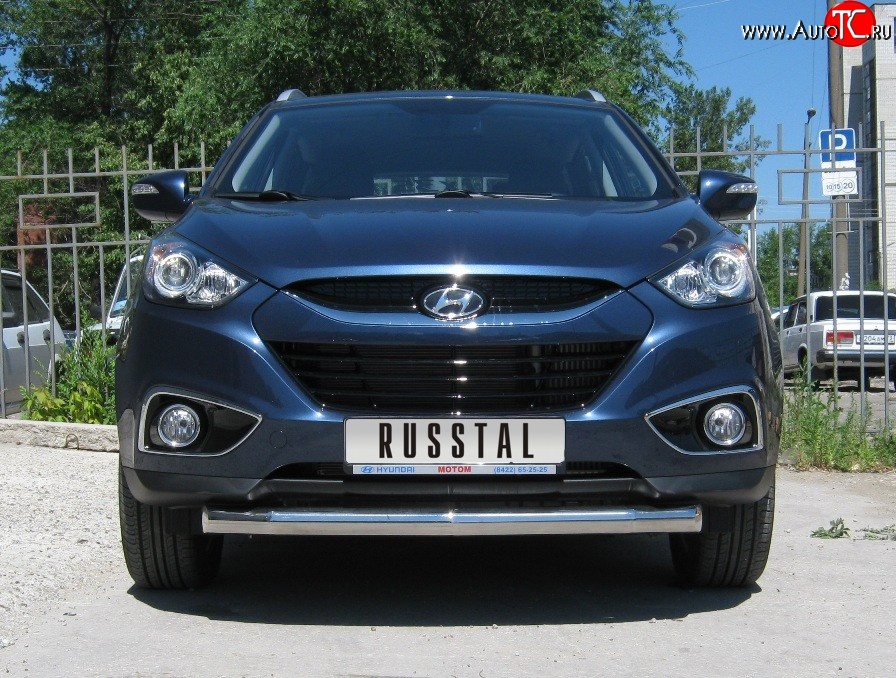 15 649 р. Одинарная защита переднего бампера диаметром 76 мм Russtal Hyundai IX35 LM дорестайлинг (2009-2013)  с доставкой в г. Санкт‑Петербург