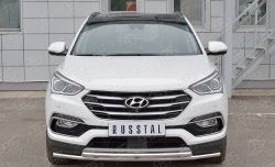 13 999 р. Защита переднего бампера (2 трубыØ42 мм, нержавейка) Russtal Hyundai Santa Fe DM рестайлинг (2015-2019)  с доставкой в г. Санкт‑Петербург. Увеличить фотографию 1