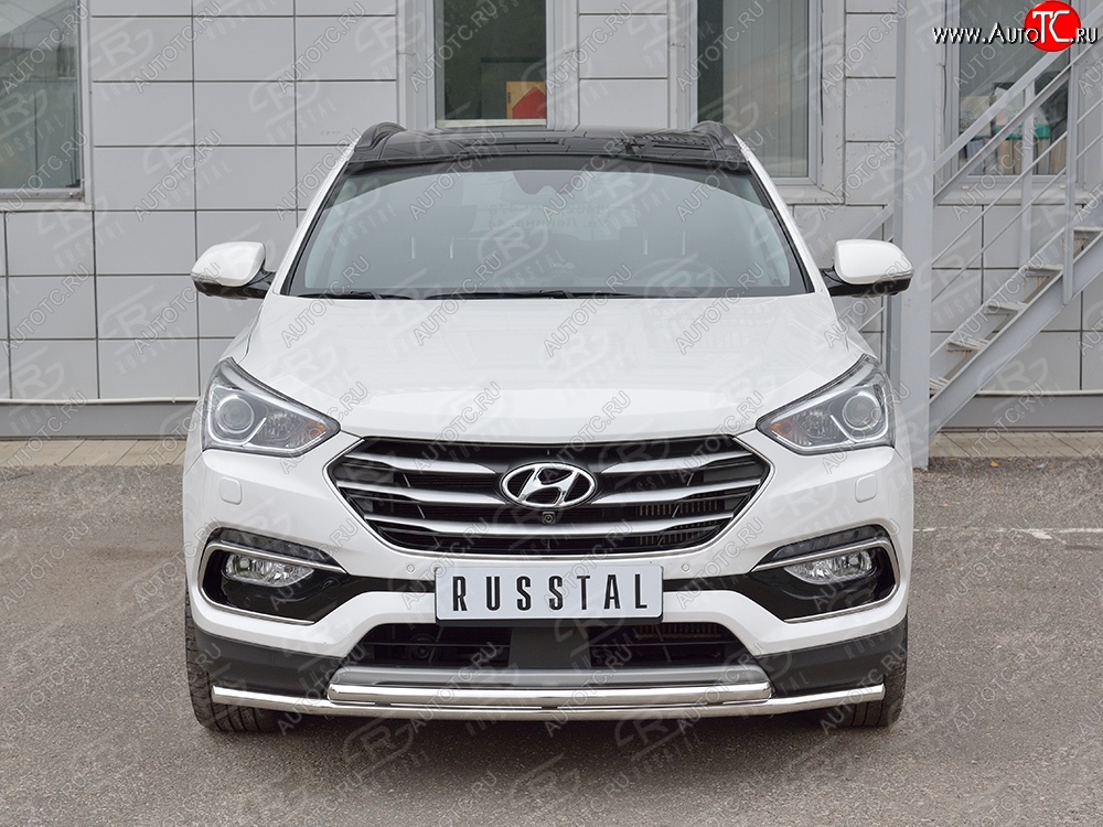 13 999 р. Защита переднего бампера (2 трубыØ42 мм, нержавейка) Russtal Hyundai Santa Fe DM рестайлинг (2015-2019)  с доставкой в г. Санкт‑Петербург