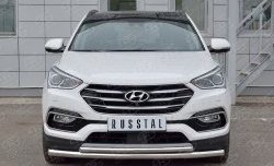 Защита переднего бампера (2 трубыØ63 и 42 мм, нержавейка) Russtal Hyundai Santa Fe 3 DM рестайлинг (2015-2019)