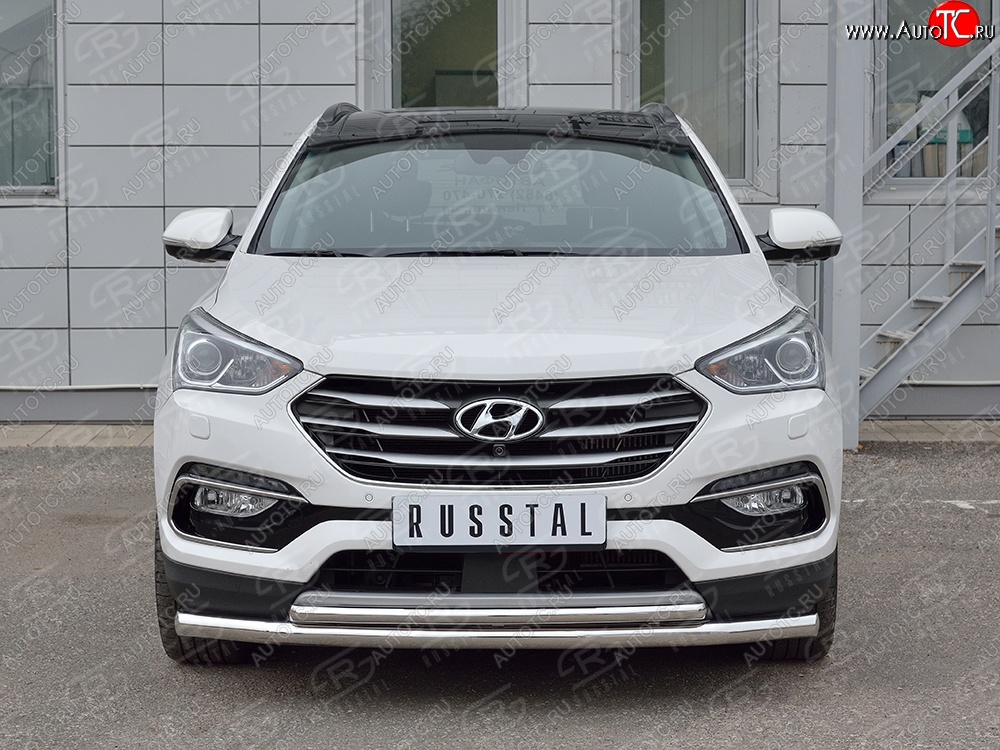 16 699 р. Защита переднего бампера (2 трубыØ63 и 42 мм, нержавейка) Russtal Hyundai Santa Fe DM рестайлинг (2015-2019)  с доставкой в г. Санкт‑Петербург