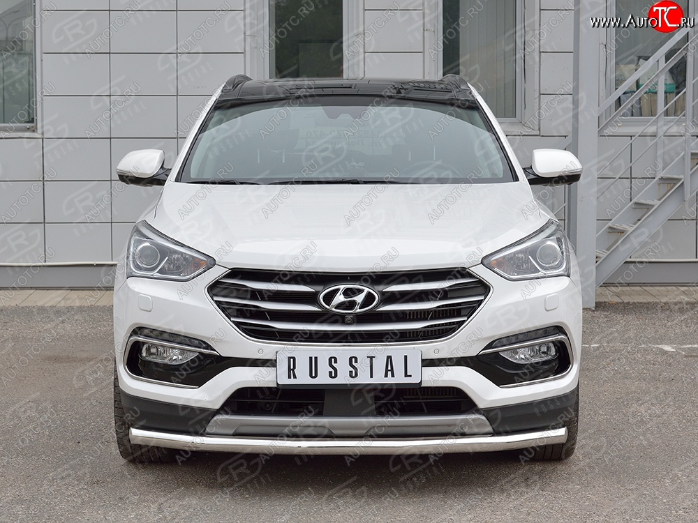 12 499 р. Защита переднего бампера (Ø63 мм, нержавейка, Premium) Russtal Hyundai Santa Fe DM рестайлинг (2015-2019)  с доставкой в г. Санкт‑Петербург