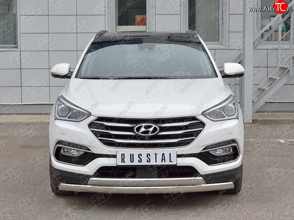 27 999 р. Защита переднего бампера (2 трубыØ75х42 мм, нержавейка, Premium) Russtal Hyundai Santa Fe DM рестайлинг (2015-2019)  с доставкой в г. Санкт‑Петербург