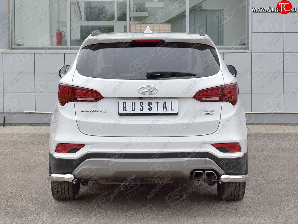 10 849 р. Защита заднего бампера (Ø63 мм уголки, нержавейка, Premium) Russtal Hyundai Santa Fe DM рестайлинг (2015-2019)  с доставкой в г. Санкт‑Петербург