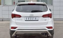 Защита заднего бампера (Ø63 мм волна под машину, нержавейка, PREMIUM) Russtal Hyundai Santa Fe 3 DM рестайлинг (2015-2019)