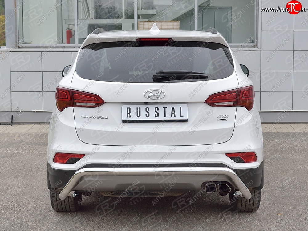 13 549 р. Защита заднего бампера (Ø63 мм волна под машину, нержавейка, PREMIUM) Russtal Hyundai Santa Fe DM рестайлинг (2015-2019)  с доставкой в г. Санкт‑Петербург