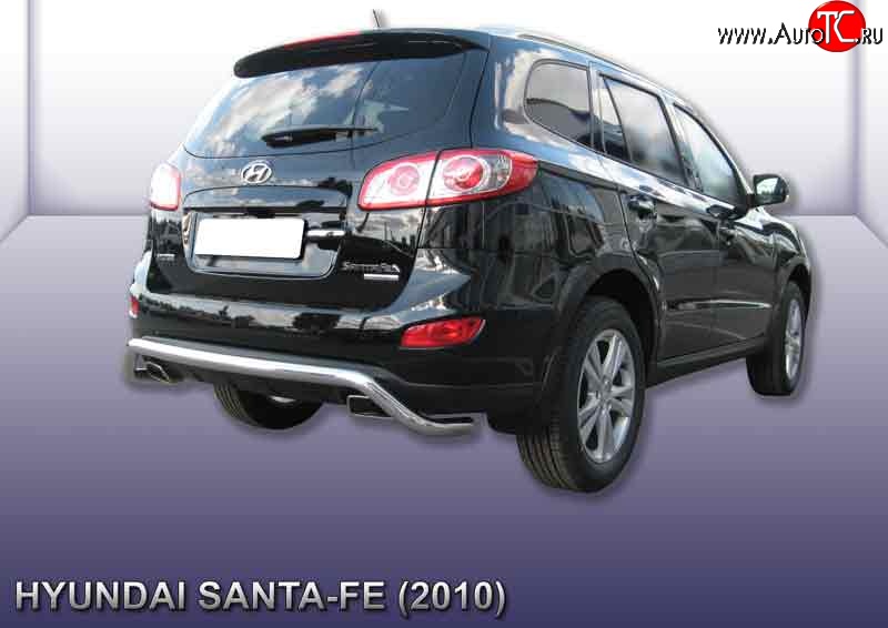 11 249 р. Фигурная защита заднего бампера диаметром 57 мм Slitkoff  Hyundai Santa Fe  2 CM (2009-2012) рестайлинг (Нержавейка, Полированная)  с доставкой в г. Санкт‑Петербург