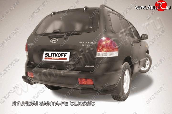 5 999 р. Защита заднего бампера из уголков d57+d42 Slitkoff (двойные)  Hyundai Santa Fe  1 (2000-2012) SM (Цвет: серебристый)  с доставкой в г. Санкт‑Петербург