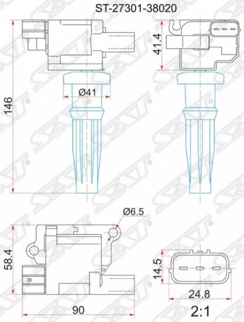 1 269 р. Катушка зажигания SAT  Hyundai Santa Fe  SM (2000-2012), Hyundai Sonata  EF (2001-2013), KIA Sorento  BL (2002-2010)  с доставкой в г. Санкт‑Петербург. Увеличить фотографию 1