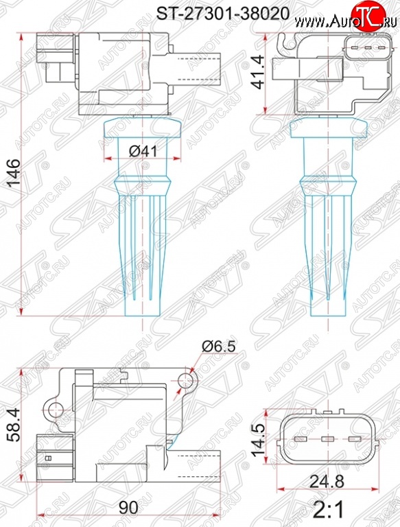 1 269 р. Катушка зажигания SAT  Hyundai Santa Fe  SM (2000-2012), Hyundai Sonata  EF (2001-2013), KIA Sorento  BL (2002-2010)  с доставкой в г. Санкт‑Петербург