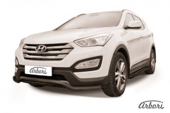 8 099 р. Защита переднего бампера Arbori (волна, черная, 1 труба d57 mm). Hyundai Santa Fe DM дорестайлинг (2012-2016)  с доставкой в г. Санкт‑Петербург. Увеличить фотографию 1