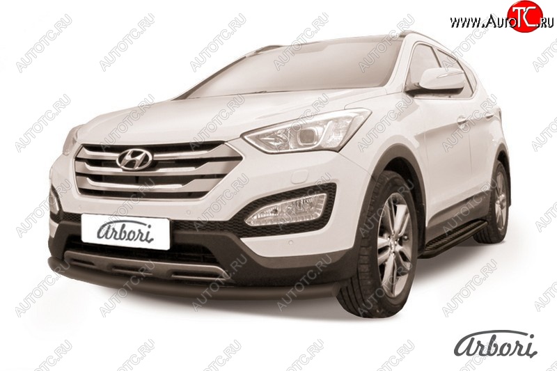 6 389 р. Защита переднего бампера Arbori (черная, 1 труба d57 mm). Hyundai Santa Fe DM дорестайлинг (2012-2016)  с доставкой в г. Санкт‑Петербург