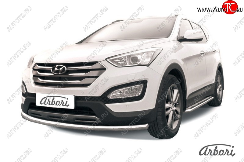 12 149 р. Защита переднего бампера Arbori (нержавейка, 1 труба d57 mm). Hyundai Santa Fe DM дорестайлинг (2012-2016)  с доставкой в г. Санкт‑Петербург