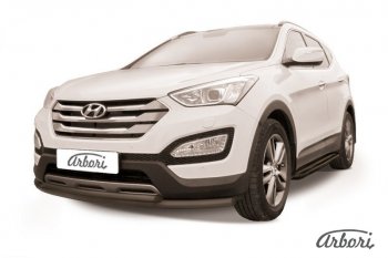 6 929 р. Защита переднего бампера Arbori (черная, 2 трубы d57 и 42 mm) Hyundai Santa Fe DM дорестайлинг (2012-2016)  с доставкой в г. Санкт‑Петербург. Увеличить фотографию 1