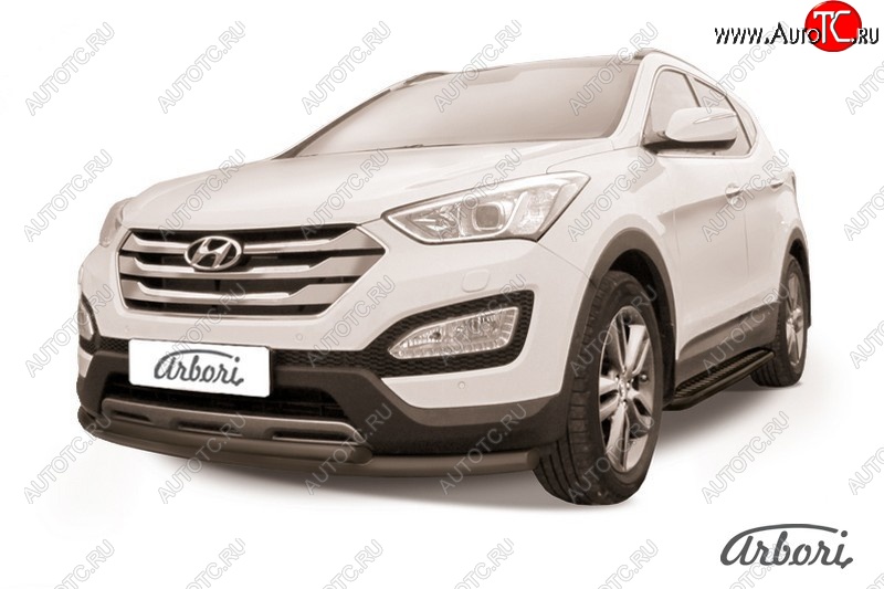 6 929 р. Защита переднего бампера Arbori (черная, 2 трубы d57 и 42 mm) Hyundai Santa Fe DM дорестайлинг (2012-2016)  с доставкой в г. Санкт‑Петербург