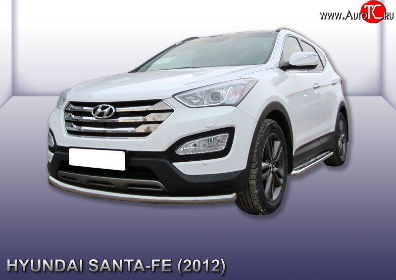 10 649 р. Одинарная защита переднего бампера из трубы диаметром 57 мм Slitkoff Hyundai Santa Fe DM дорестайлинг (2012-2016) (Нержавейка, Полированная)  с доставкой в г. Санкт‑Петербург