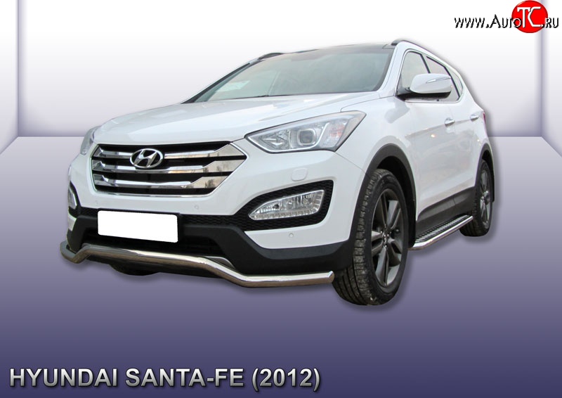 13 449 р. Фигурная защита переднего бампера диаметром 57 мм Slitkoff Hyundai Santa Fe DM дорестайлинг (2012-2016) (Нержавейка, Полированная)  с доставкой в г. Санкт‑Петербург