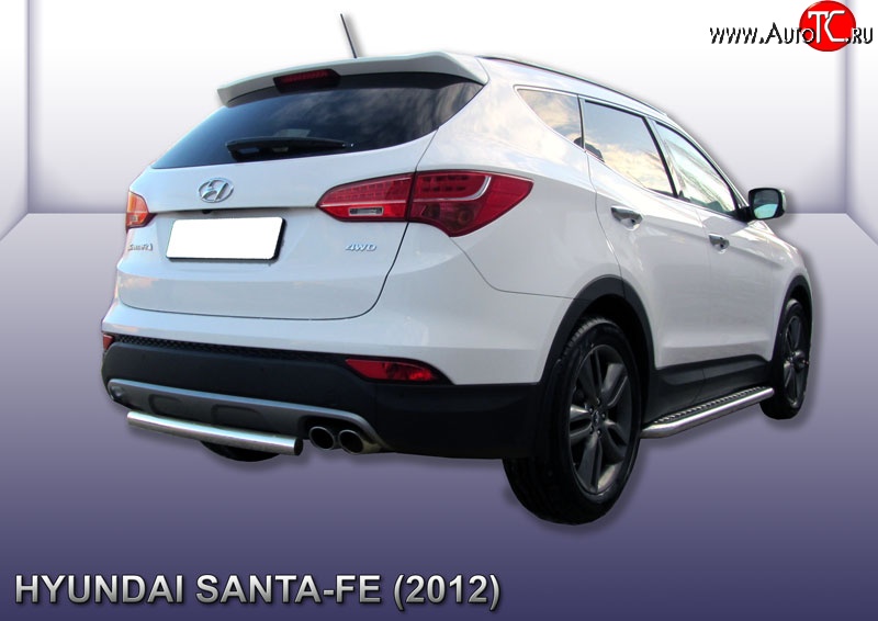 9 299 р. Защита заднего бампера из короткой трубы диаметром 57 мм Slitkoff  Hyundai Santa Fe  3 DM (2012-2016) дорестайлинг (Нержавейка, Полированная)  с доставкой в г. Санкт‑Петербург