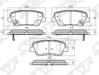 939 р. Колодки тормозные SAT (задние)  Hyundai Santa Fe  CM (2009-2012) рестайлинг  с доставкой в г. Санкт‑Петербург. Увеличить фотографию 1