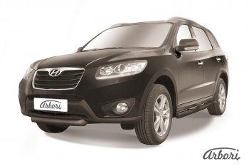 5 399 р. Защита переднего бампера Arbori (короткая, черная, 1 труба d57 mm). Hyundai Santa Fe CM рестайлинг (2009-2012)  с доставкой в г. Санкт‑Петербург. Увеличить фотографию 1