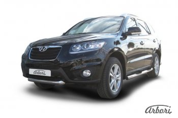 Защита переднего бампера Arbori (короткая, нержавейка, 1 труба d76 mm). Hyundai Santa Fe 2 CM рестайлинг (2009-2012)