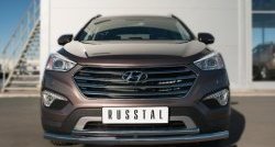 10 649 р. Защита переднего бампера (2 трубыØ63 и 42 мм, нержавейка) Russtal Hyundai Grand Santa Fe 1 DM дорестайлинг (2013-2016)  с доставкой в г. Санкт‑Петербург. Увеличить фотографию 1