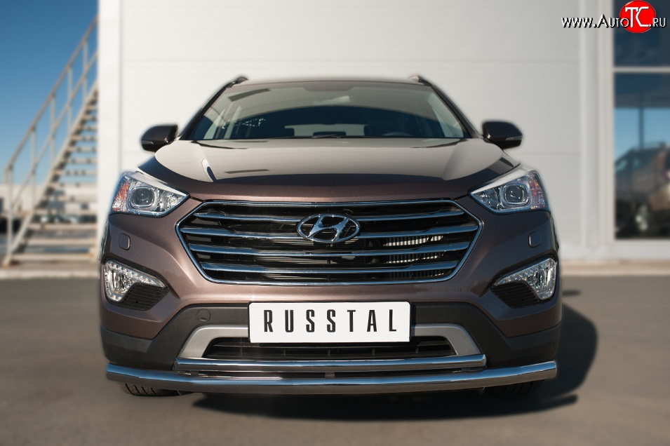 10 649 р. Защита переднего бампера (2 трубыØ63 и 42 мм, нержавейка) Russtal Hyundai Grand Santa Fe 1 DM дорестайлинг (2013-2016)  с доставкой в г. Санкт‑Петербург