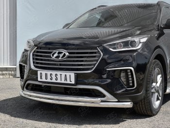 16 699 р. Защита переднего бампера (2 трубыØ42 мм, нержавейка) Russtal Hyundai Grand Santa Fe 1 DM рестайлинг (2016-2018)  с доставкой в г. Санкт‑Петербург. Увеличить фотографию 2