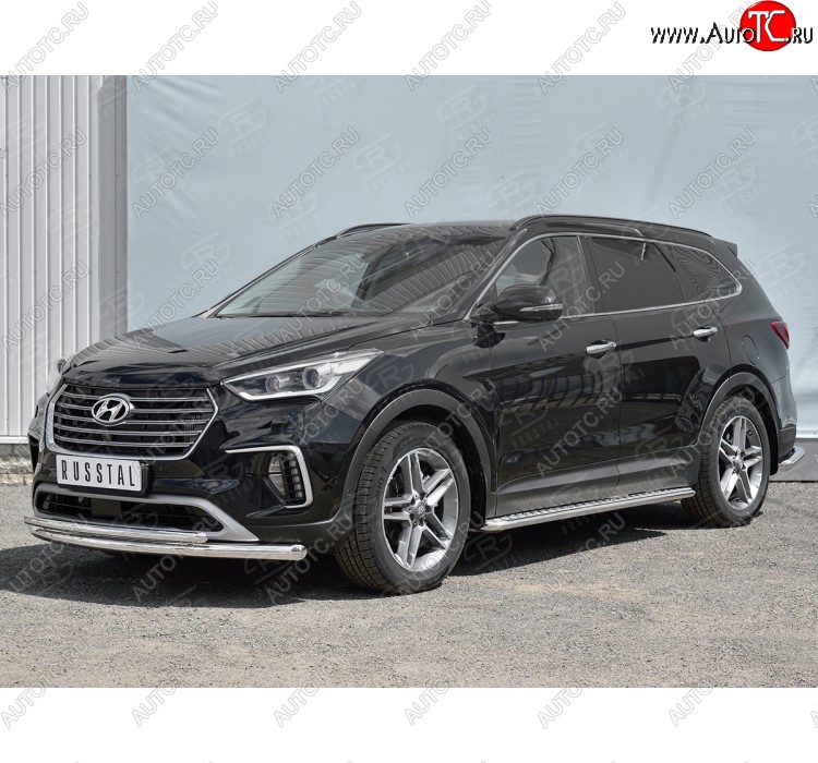 16 699 р. Защита переднего бампера (2 трубыØ42 мм, нержавейка) Russtal Hyundai Grand Santa Fe 1 DM рестайлинг (2016-2018)  с доставкой в г. Санкт‑Петербург