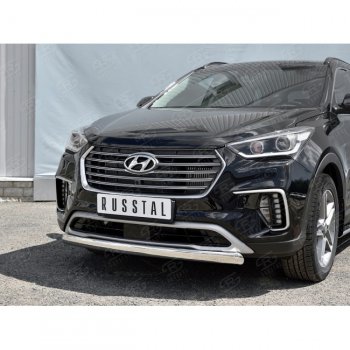 14 999 р. Защита переднего бампера (Ø75х42 мм, нержавейка) Russtal Hyundai Grand Santa Fe 1 DM рестайлинг (2016-2018)  с доставкой в г. Санкт‑Петербург. Увеличить фотографию 1