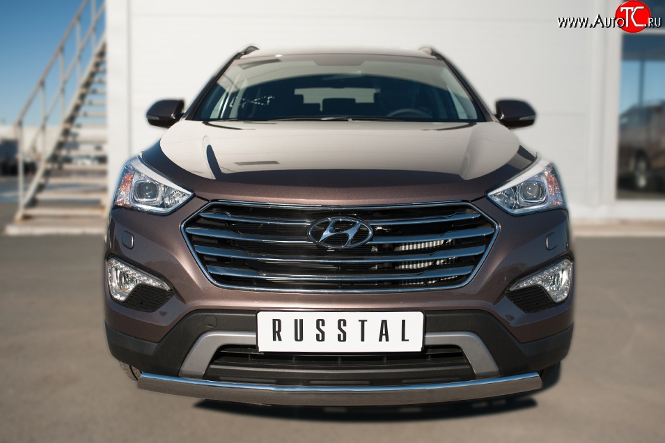 14 999 р. Защита переднего бампера (Ø75х42 мм, нержавейка) Russtal Hyundai Grand Santa Fe 1 DM дорестайлинг (2013-2016)  с доставкой в г. Санкт‑Петербург