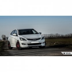 4 499 р. Накладка на передний бампер TopKontur Design Hyundai Solaris RBr седан рестайлинг (2014-2017) (Глянец под окраску, Неокрашенная)  с доставкой в г. Санкт‑Петербург. Увеличить фотографию 3