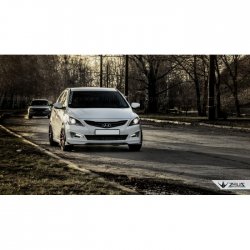 4 499 р. Накладка на передний бампер TopKontur Design Hyundai Solaris RBr седан рестайлинг (2014-2017) (Глянец под окраску, Неокрашенная)  с доставкой в г. Санкт‑Петербург. Увеличить фотографию 4