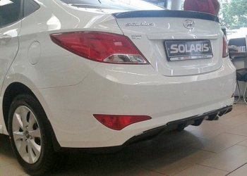 3 899 р. Накладка на задний бампер АвтоКрат  Hyundai Solaris  RBr (2014-2017) седан рестайлинг (Неокрашенная)  с доставкой в г. Санкт‑Петербург. Увеличить фотографию 2