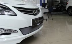 1 539 р. Сетка на бампер Russtal (хром) Hyundai Solaris RBr седан рестайлинг (2014-2017)  с доставкой в г. Санкт‑Петербург. Увеличить фотографию 3