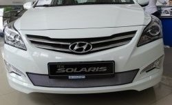 1 539 р. Сетка на бампер Russtal (хром) Hyundai Solaris RBr седан рестайлинг (2014-2017)  с доставкой в г. Санкт‑Петербург. Увеличить фотографию 1