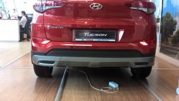 5 649 р. Накладка на задний бампер АвтоКрат  Hyundai Tucson  TL (2015-2018) дорестайлинг (Неокрашенная)  с доставкой в г. Санкт‑Петербург. Увеличить фотографию 1