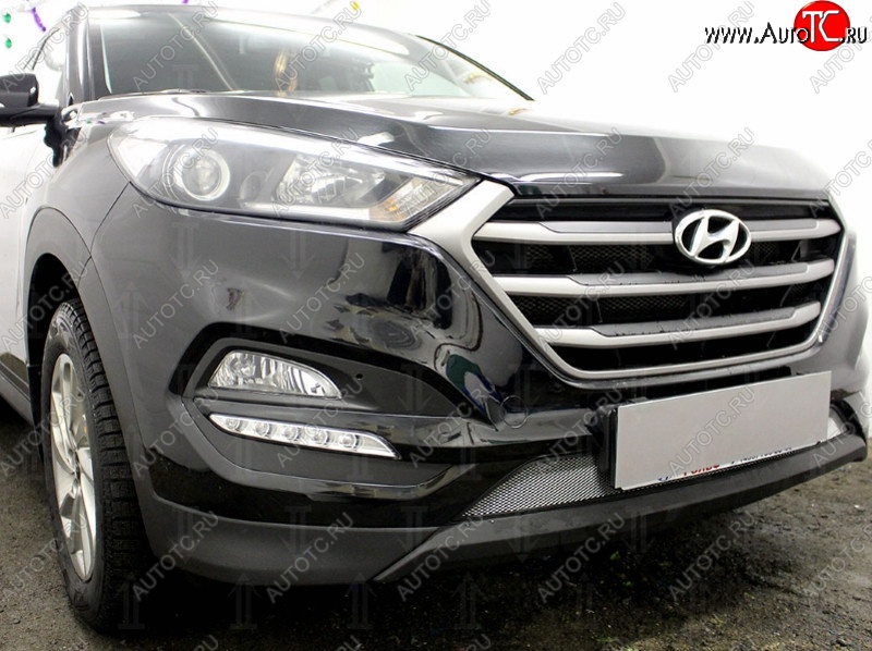 1 539 р. Защитная сетка на бампер Russtal (хром) Hyundai Tucson TL дорестайлинг (2015-2018)  с доставкой в г. Санкт‑Петербург