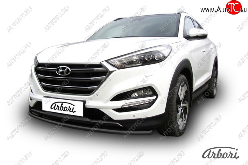 8 819 р. Защита переднего бампера Arbori (черная, 1 труба d42 mm). Hyundai Tucson TL дорестайлинг (2015-2018)  с доставкой в г. Санкт‑Петербург