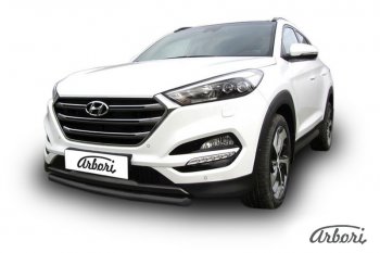 8 189 р. Защита переднего бампера Arbori (черная, 1 труба d57 mm). Hyundai Tucson TL дорестайлинг (2015-2018)  с доставкой в г. Санкт‑Петербург. Увеличить фотографию 1