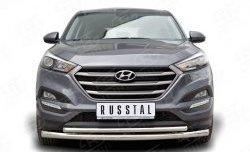 Защита переднего бампера (2 трубыØ63 и 42 мм, нержавейка) Russtal Hyundai Tucson 3 TL дорестайлинг (2015-2018)