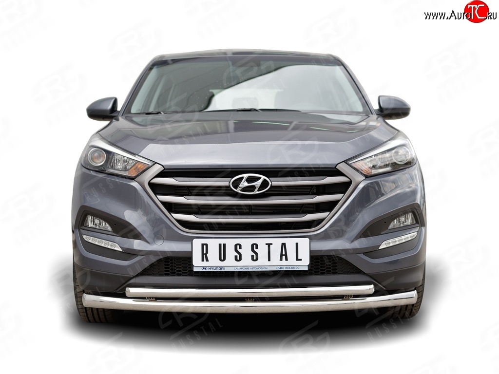 16 999 р. Защита переднего бампера (2 трубыØ63 и 42 мм, нержавейка) Russtal Hyundai Tucson TL дорестайлинг (2015-2018)  с доставкой в г. Санкт‑Петербург