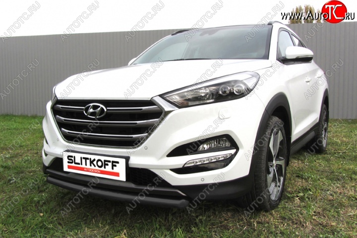 8 749 р. Защита переднего бампера из трубы d57 Slitkoff Hyundai Tucson TL дорестайлинг (2015-2018) (Цвет: серебристый)  с доставкой в г. Санкт‑Петербург