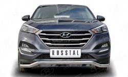 16 699 р. Защита переднего бампера (Ø63 мм волна, нержавейка) Russtal Hyundai Tucson TL дорестайлинг (2015-2018)  с доставкой в г. Санкт‑Петербург. Увеличить фотографию 1