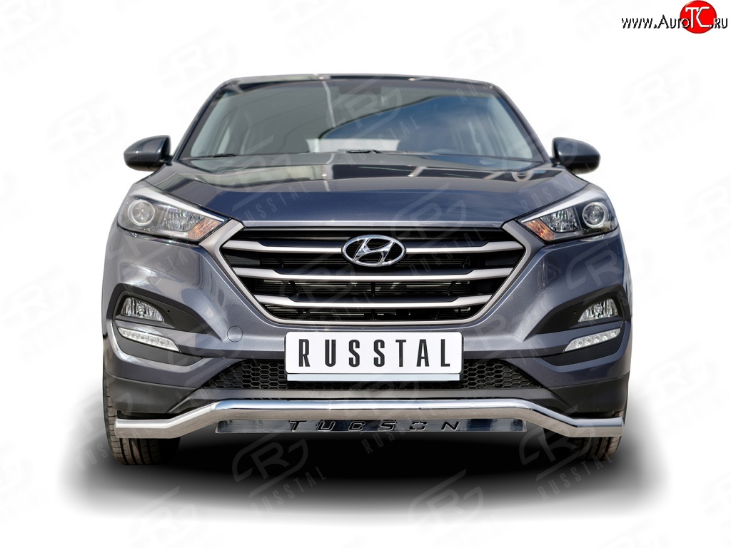 16 699 р. Защита переднего бампера (Ø63 мм волна, нержавейка) Russtal Hyundai Tucson TL дорестайлинг (2015-2018)  с доставкой в г. Санкт‑Петербург